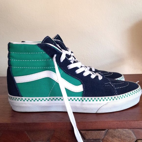 SOLD-unisex Vans checkered sole skater shoes men's 8.5 blue green white - Picture 11 of 11